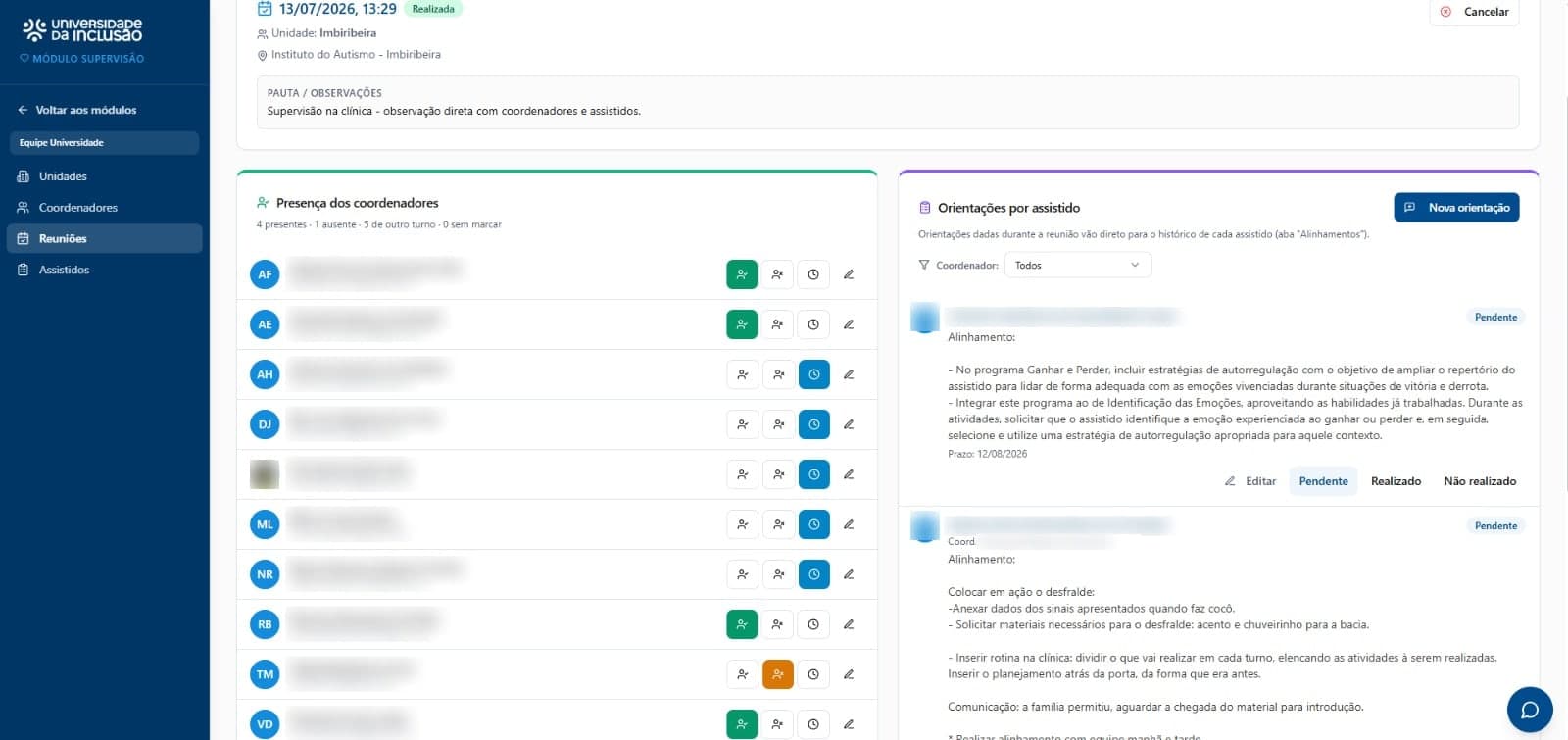 Supervisão: presença e orientações